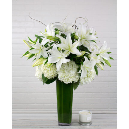 Want an arrangement that reflects kindness, love, and purity? Look no further than this stunning duet of white Casablanca Lilies and Hydrangeas.Beverly hills Florist presents same day delivery for our "Nature's Duet". This arrangement will reveal every ounce of love and appreciation you have in your heart. Approx: 36" H x 20" W. Birthday Flowers, thinking of you flowers, thank you flowers