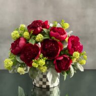 This arrangement our team has created is available for same day delivery ! This floral piece from Beverly Hills Florist includes rich burgundy Peonies with green accents in a shiny checkered vase. Beautifully made for love and romance, birthday, i'm sorry or anniversary.