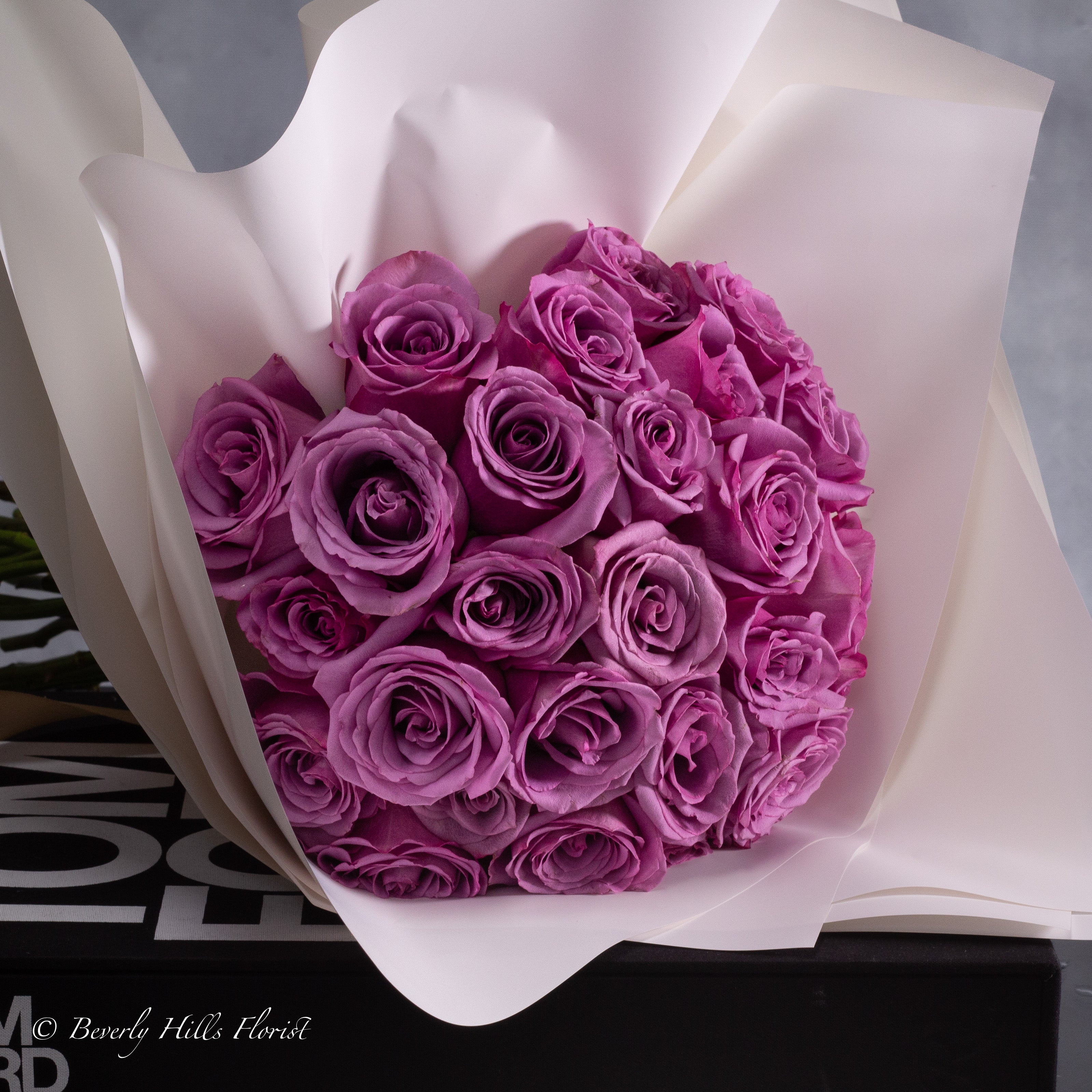 Lavender_hand_bouquet Serenity in Bloom: Lavender Rose Bouquet - beverlyhillsflorist