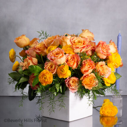 Sunset Serenade Pink Spray Roses in Ceramic Basket Arrangement
Elegant Pink Roses Arrangement in Basket for Same-Day Delivery Beverly Hills
Charming Orange and Pink Flower Arrangement for Los Angeles Delivery