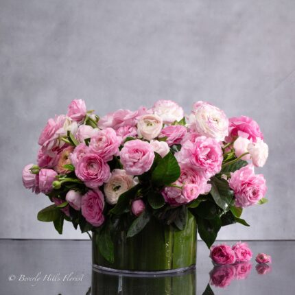 Modern Romance: Pink Ranunculus in a Cylinder of Grace - beverlyhillsflorist