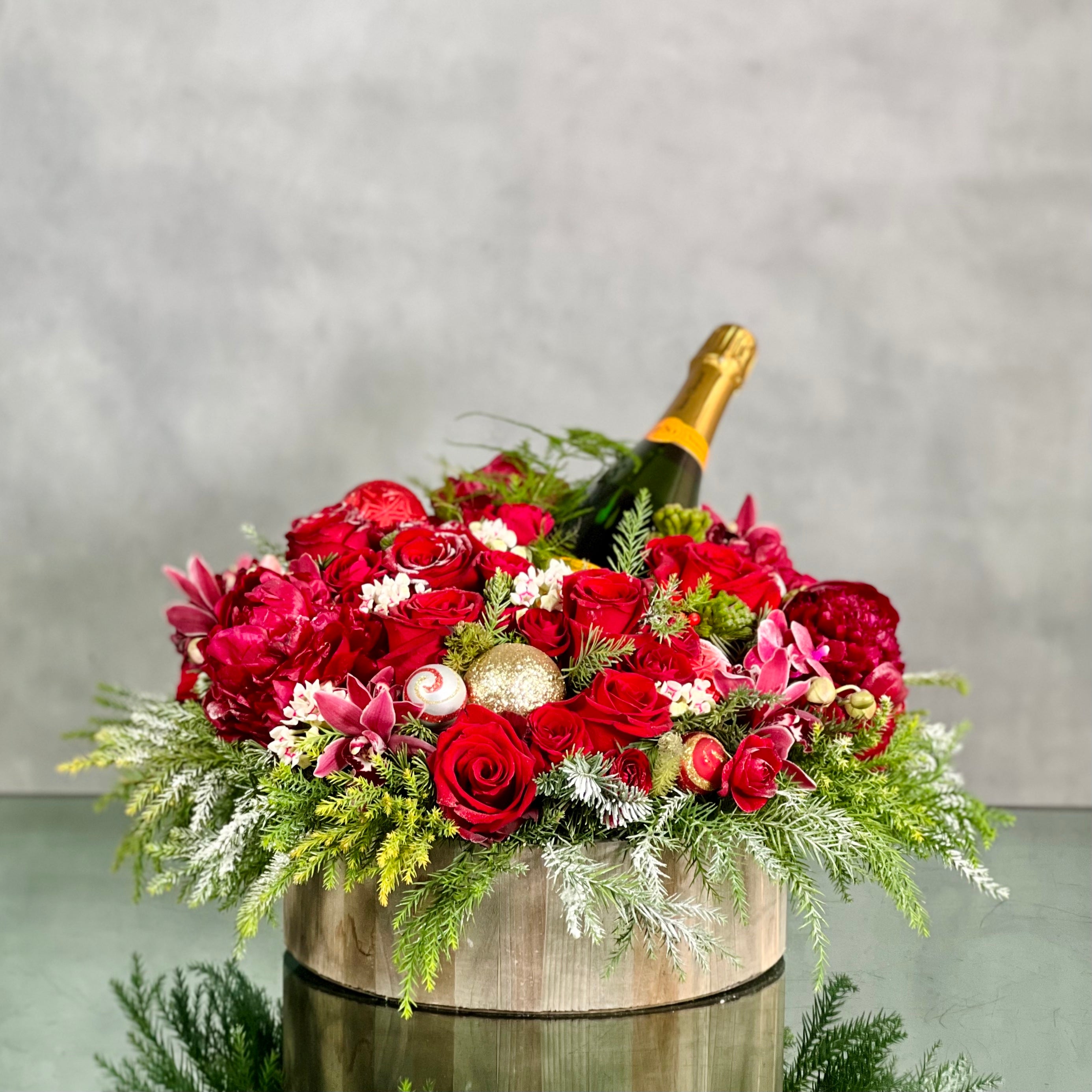 Red_Peonies_Orchids_roses_champagne The Beauty Of Christmas - beverlyhillsflorist