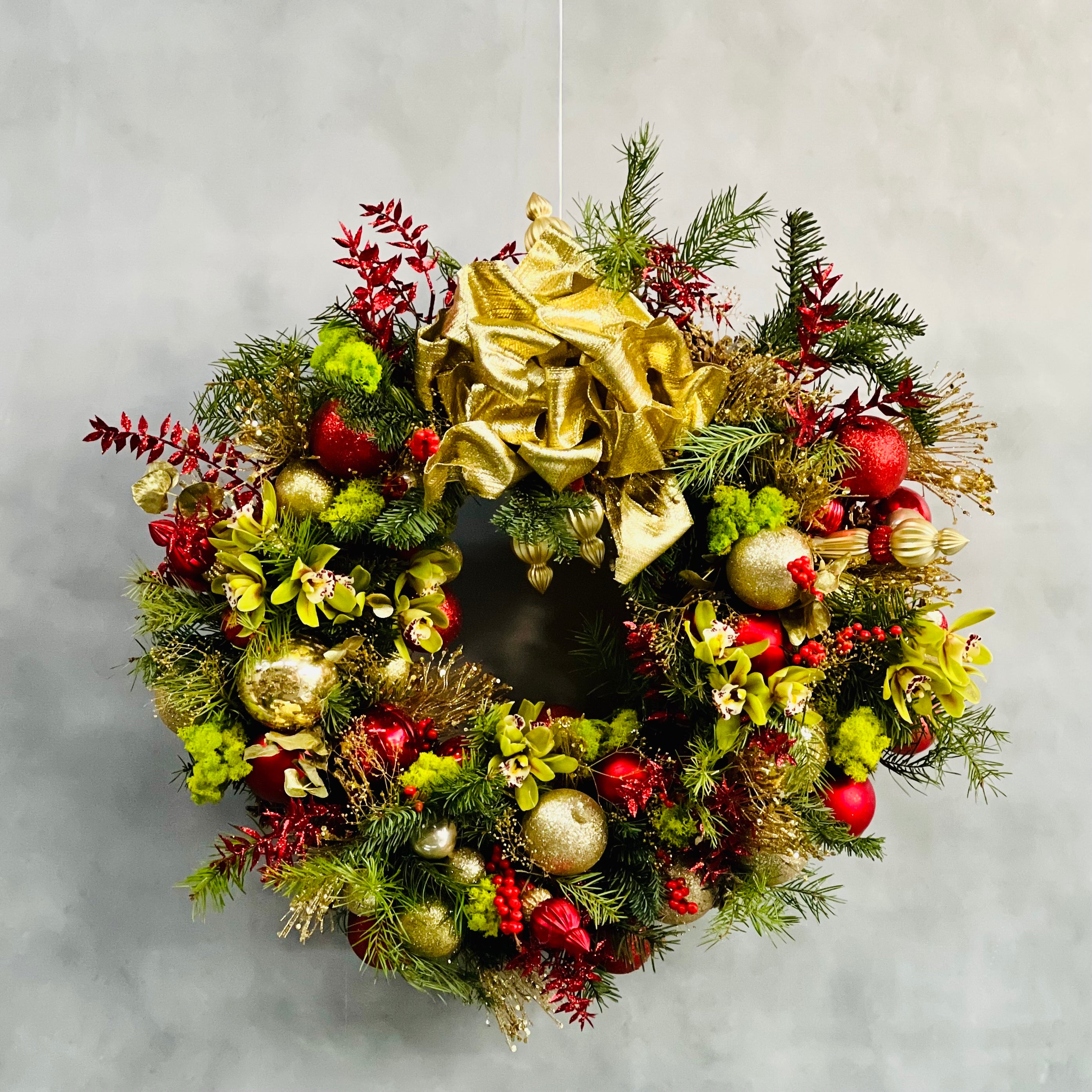 Wreath_green_gold_red1 Luxurious Red and Gold Wreath - beverlyhillsflorist