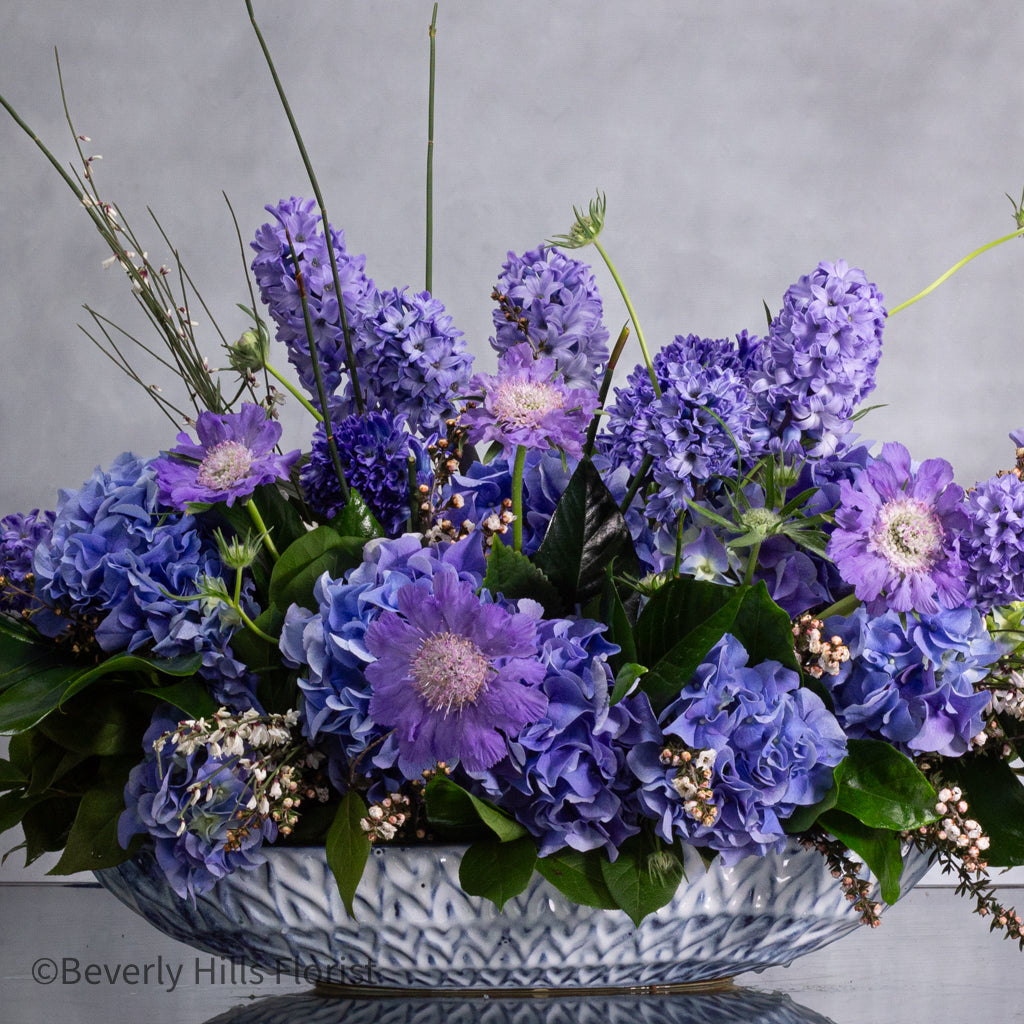 hyacinths_purple_scabiosa_blueceramic2-2-1 Lavender Dreams - A Blue Horizon - beverlyhillsflorist