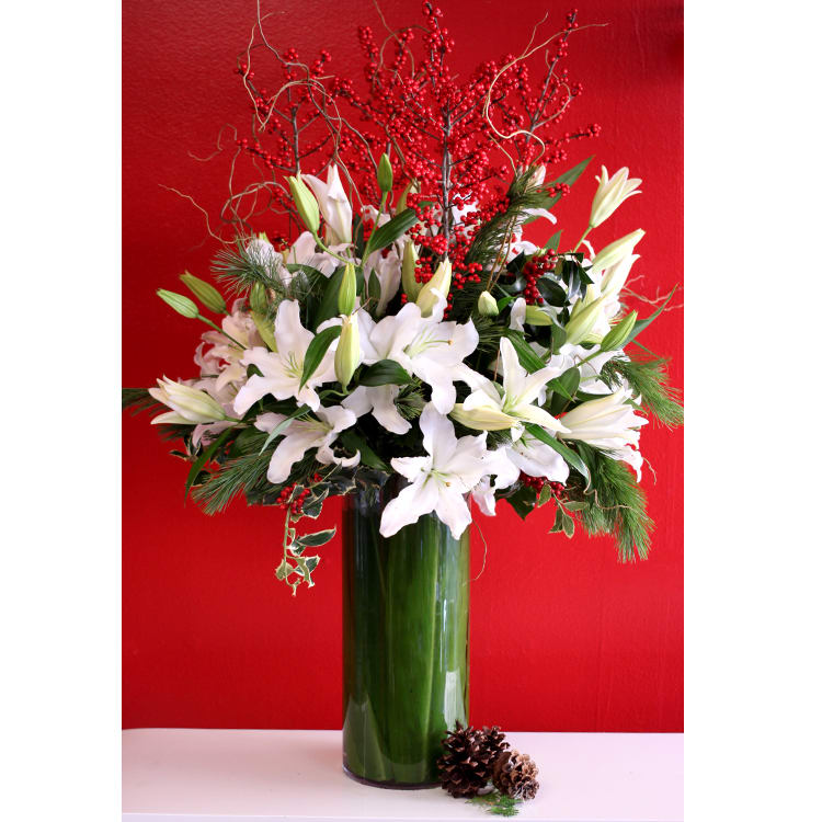 mediad3200ad381ac1fda13485109f241caa5 Festive White Holiday Lilies - beverlyhillsflorist