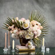 Beverly Hills Florist offers same day delivery ! Arrangement includes White Peonies, Pink Peonies and tropical leaves !