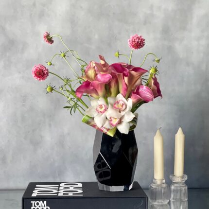 pink Calla Lilies  and Locally organic Flowers and white  orchids