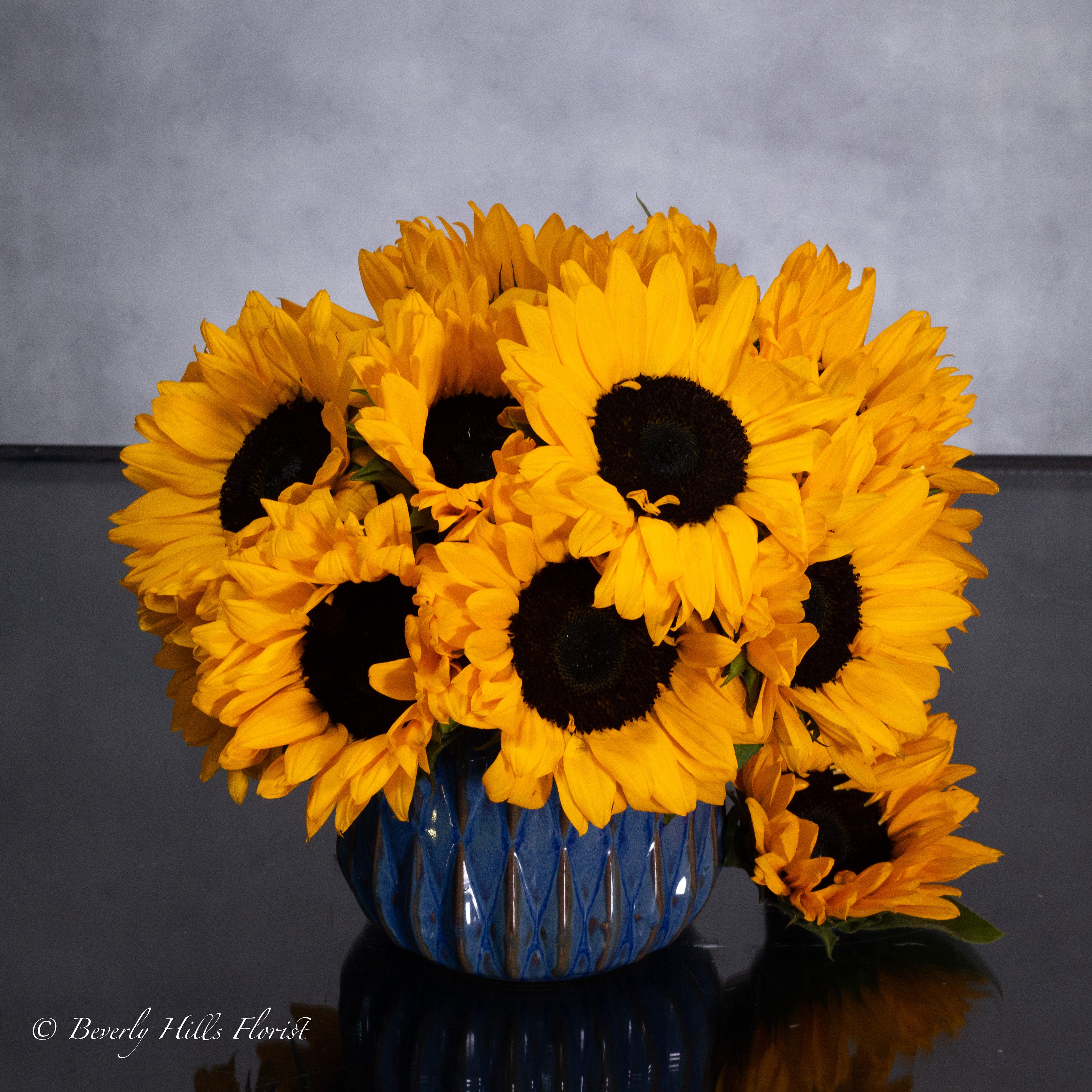 sunflowers_blue_ceramic Sunflower Fun - beverlyhillsflorist